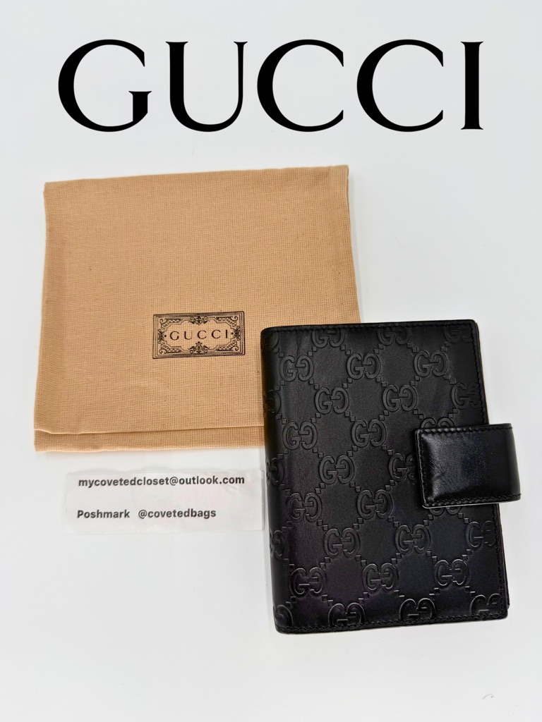 Gucci Black Gg Embossed Leather Agenda Organizer Excellent Condition W/Dust Bag